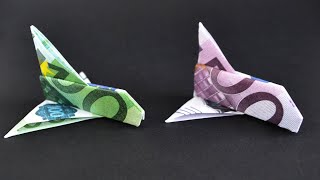 Origami Raumschiff Rakete Euro Geldschein GELD FALTEN  Money Origami SHUTTLE Tutorial DIY [upl. by Starling]