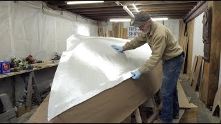 Building the 23 VBottom Skiff  Episode 13 First layer of fiberglass [upl. by Nwahsit]