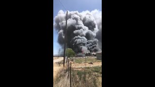 Raw Large Barn Fire Near Ceres [upl. by Einnor]