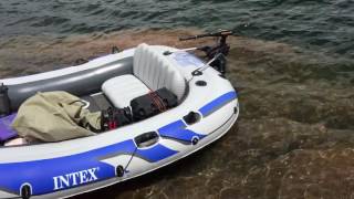 Intex excursion 5 with minn kota 30lb thrust trolling motor [upl. by Llerahs]