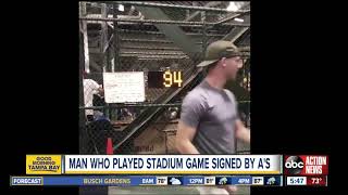 Fan throws 96 mph at speed pitch challenge gets signed by MLB team [upl. by Senoj]