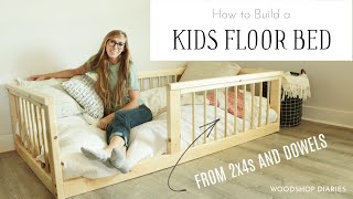 How to Build a Kids Floor BedFrom Dowels and 2x4s [upl. by Tteragram988]