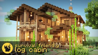 Minecraft Survival Friendly Log Cabin Tutorial  Brayn amp Blocks [upl. by Romy]