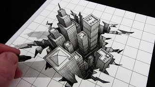 How to Draw a Hole 3D City Optical Illusion [upl. by Boutis]