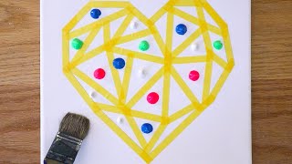 💜 Heart  Playing with Acrylic Paint  Masking tape art 211 [upl. by Sundberg]