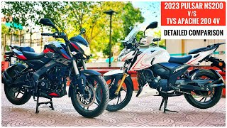 2023 Pulsar NS200 Vs Apache 200 4v  Most Detailed Comparison  Touring Comfort Performance Tested [upl. by Schlosser]