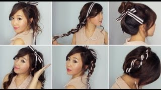 6 Easy Ribbon Hairstyles [upl. by Hullda]