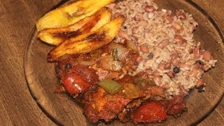 HOW  TO MAKE REAL JAMAICAN STEW CHICKEN  JAMAICAN RICE amp PEAS WITH JAMAICAN PLANTAINS [upl. by Navaj955]