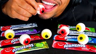 ASMR AIRHEADS CANDY GUMMY EYEBALLS ALL FLAVORS WHITE MYSTERY FLAVOR TROLLI GLOTZER GUMMIES JERRY [upl. by Jacob]