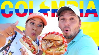 PROBANDO LA FAMOSA HAMBURGUESA COLOMBIANA y EL ORIGINAL PERRO CALIENTE [upl. by Eirdua]