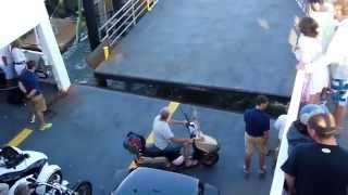 The Block Island Ferry returns to Narragansett RI docks and passengers on mopeds ride off [upl. by Nnaeiluj]