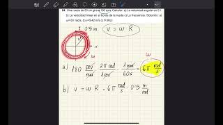 Una rueda de 50 cm gira a 180 rpm Calcular la velocidad angular y lineal También la frecuencia [upl. by Ainezey]