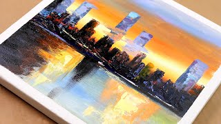 Simple Paint Cityscape  Easily  Step by step  Painting for beginners  city  Day 087 [upl. by Imoin996]