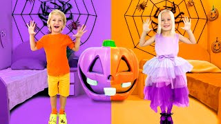 Purple vs Orange Halloween Challenge with Katya and Dima [upl. by Akiam]