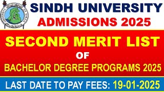 Sindh University Bachelor Degree Second Merit List 2025  Sindh University Admission 2025 [upl. by Kelda]