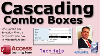 Microsoft Access Cascading Combo Boxes  One Combo Box Selection Filters a Second Combo Box [upl. by Ilarin]