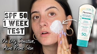 TESTING AVEENO MINERAL SENSITIVE SKIN SUNSCREEN SPF 50  Acne Prone Sensitive Dry skin  1 Week [upl. by Bultman]