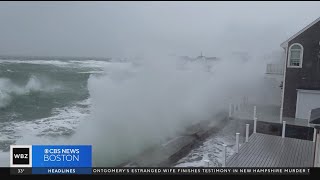 Water spills over Scituate seawall during winter storm [upl. by Cathey]