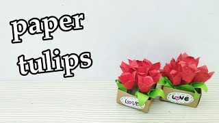 Origami Tulip Flower🌷How to make paper tulip  Paper Tulip Box [upl. by Carmelle]