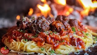 BEST SPAGHETTI AND MEATBALLS  Ultimate Cooking Outside [upl. by Ainex]