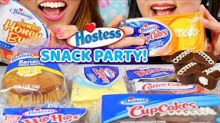 ASMR HOSTESS SNACK PARTY CUPCAKES JUMBO HONEY BUNS ZINGERS  KimampLiz ASMR [upl. by Ainival904]