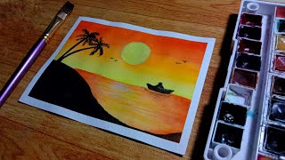 Easy Sunset Scenery Watercolor Painting for Beginners  Simple and Stepbystep Tutorial [upl. by Yespmed550]