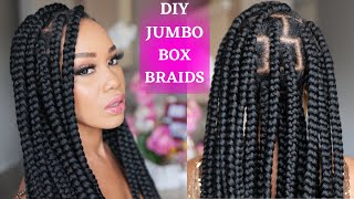 🔥How To DIY JUMBO BOX BRAIDS RUBBER BAND METHOD  Beginner Friendly Protective Style  Tupo1 [upl. by Alexi783]