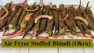 Air Fryer Stuffed Bhindi  Stuffed Okra in Air Fryer  Show Me The Curry [upl. by Adrea]