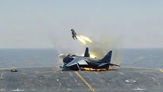 When US Navy Pilots Miss the Arrestor Cables During Aircraft Carrier Landing [upl. by Drislane]