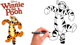 How to draw this fabulous picture of Tigger from Winnie the Pooh [upl. by Ruttger368]