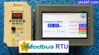 Samkoon HMI quotModbus RTUquot Delta VFDM Tutorial [upl. by Cyndy8]