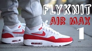 Nike Flyknit Air Max 1 Ultra quotOGquot red on foot overview [upl. by Nahgem]