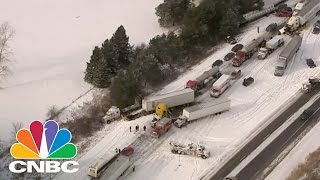 100 Vehicle Pile Up on I94 BirdsEyeView  CNBC [upl. by Nudd]