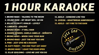 1 HOUR KARAOKE SONGS WITH LYRICS 🎤 Bruno Mars Adele Celine Dion Katy Perry Billie Eilish [upl. by Davies]