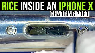 Rice inside the charging port of an iPhone X Charging port cleaning [upl. by Horton]