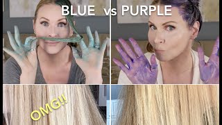 BLUE vs PURPLE SHAMPOO Brassy Hair  skip2mylou [upl. by Leonie]