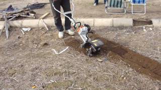 Stihl MM 55 Breaking soil 11 [upl. by Sheehan]