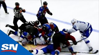 Nathan MacKinnon Drops Ondrej Palat With Huge Hit amp Sparks Line Brawl [upl. by Terbecki779]