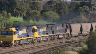 Triple quot92 Classquot locomotives with Pacific National Australian Coal Train  Hunter Valley NSW [upl. by Imrots]