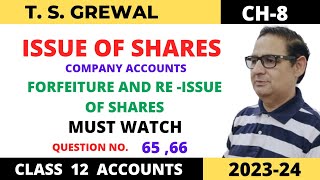 ISSUE OF SHARES COMPANY ACCOUNTS TSGrewal Ch 8 Que No6566Forfeiture and Reissue of Shares [upl. by Einatsed]