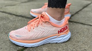 Womens Hoka One One Clifton 8 CantaloupeSilver Peony [upl. by Haimerej602]