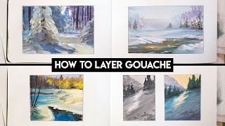 Gouache Landscape Tutorial ✶ How to layer gouache  Color Master Studies [upl. by Attiuqihc484]