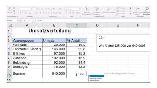 Prozentrechnen mit Excel Umsatzverteilung [upl. by Whitby]