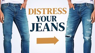 How To Distress Your Denim In 3 Minutes DIY Video Tutorial [upl. by Ileek940]