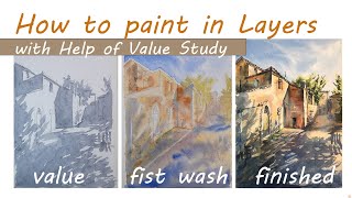 Watercolor City Tutorial Watercolor Tips on Values Painting Cityscape How To Paint A Simple Street [upl. by Neirrad]