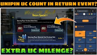 Unipin Purchased Uc Count In Return Event 🤔 Return Special Uc Purchase Bgmi  Unipin Bonus Uc Bgmi [upl. by Hamilton]