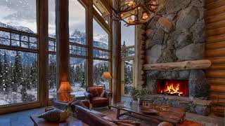 Cozy Ambience  Winter House  Crackling Fire amp Snow Falling  ASMR [upl. by Kenelm151]