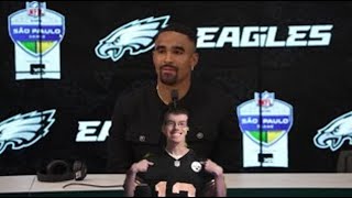 Jalen Hurts Postgame PRESS CONFERENCE vs Green Bay Packers Brazil Game  FAN REACTION [upl. by Etteniuq]