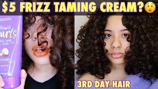 AUSSIE MIRACLE CURLS FRIZZ TAMING CREAM REVIEW  FIRST IMPRESSIONS [upl. by Ainnat]