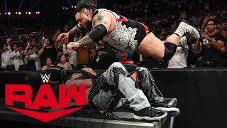 Bronson Reed Tsunamis Seth Rollins through the announce table Raw highlights Nov 4 2024 [upl. by Boles]